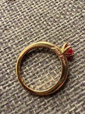 Pandora Gold Tone Ring with Red Gem Accent size 5